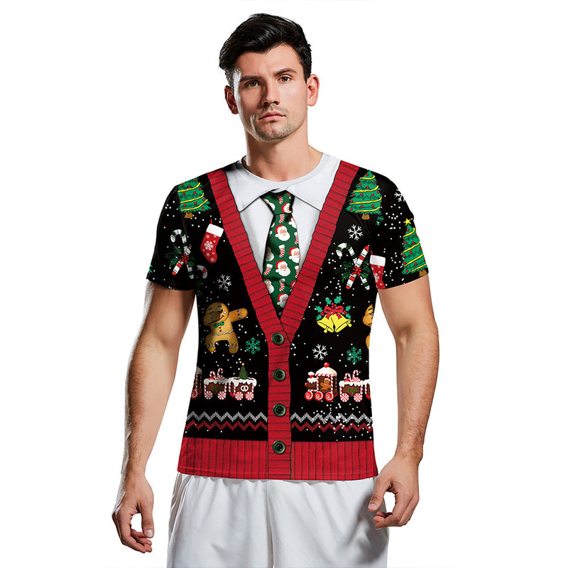 Ugly Christmas Sweater Autumn Clothing Christmas Print Couple Wear Cartoon T-shirt