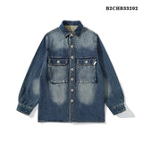 Denim Shirts Retro Light Blue Trendy Heavy Autumn and Winter