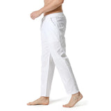 Linen Pants Straight Leg Pants Cotton Loose Casual Elastic Waist Pants Men's Solid Color Trousers