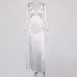 Women Summer Dresses Midi Dress Spring Dress Vacation Beach Satin Sexy Hollow-out Backless Long Dress
