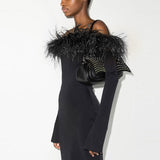 Emily Ratajkowski Dress Sexy Sheath Long Sleeve Feather Dress