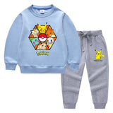 Children Pokemon Pikachu Hoodie & Pant Set Sweater Suit Solid Color Cotton Warm Trend