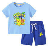 Children Pokemon Pikachu Tshirts & Shorts Cotton Short Sleeve Shorts Two Pieces Neutral