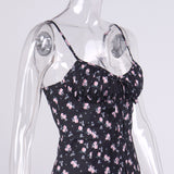 Women Summer Dresses Midi Dress Summer Women's Sexy Fashion Floral Pleated Suspender Dress Summer