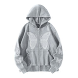 Rrr123 Hoodie Butterfly Print plus Size Loose and Hooded Cardigan Sweatshirt