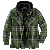 Mens Flannel Jacket with Hoodie Autumn Thickened Cotton-Padded Coat Plaid Long Sleeve Hooded Hooded Jacket Coat