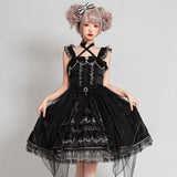 Gothic Lolita Harajuku Style Clothing Lolita Dress JSK Dark Elegant CLA Lace Dress for Women Summer