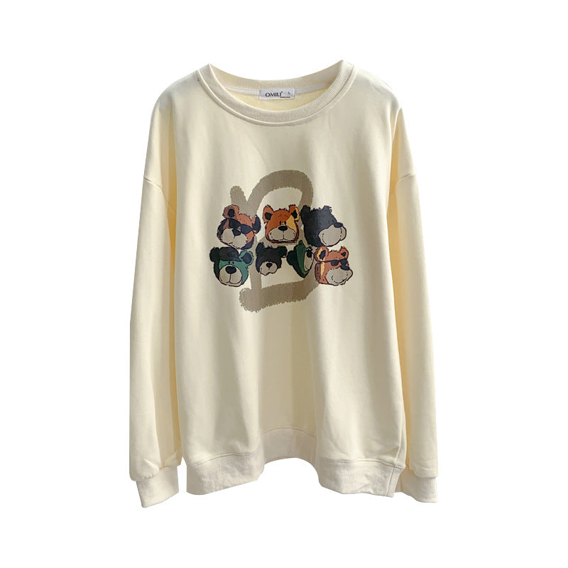 Diana Harvard Sweatshirt Cartoon Bear round Neck Pullover Khaki Sweater