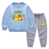 Children Pokemon Pikachu Hoodie & Pant Set Pure Color Cotton Quality Sweatshirt Set Trousers
