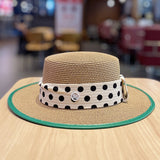 Straw Hat Green Hemming Straw Hat Female Flat Top Sun Shade Top Hat