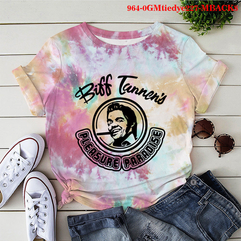 Back to the Future Costume Printed Tie-Dyed Adult Milk Silk Short Sleeve T-shirt