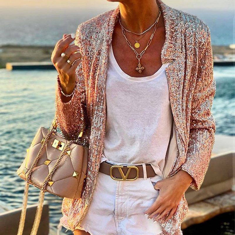 Women Bohemian Shirts Autumn and Winter Women's Long Sleeve Sequin Coat Women