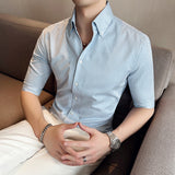 Men 'S Shirts Summer Men 'S Half Sleeve Shirt V-neck Small Plaid Shirt