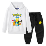 Children Pokemon Pikachu Hoodie & Pant Set Hooded Sweater Trousers Two-Piece Baby Cotton Sweater Suit