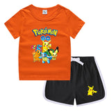 Children Pokemon Pikachu Tshirts & Shorts Leisure Sports Suction Suit Neutral