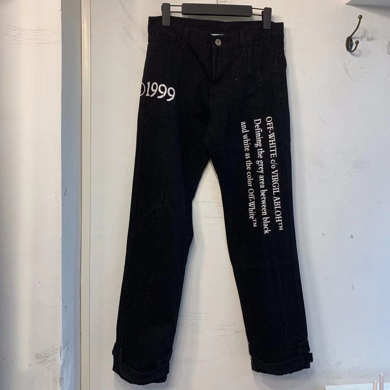 Off White Winter Pants Spring/Summer Off English Letter Printed Casual Jeans for Men and Women