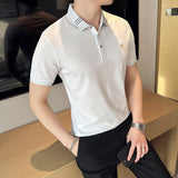 Men Short Sleeve T-shirt Slim-Fitting Simple Embroidered Lapel T-shirt