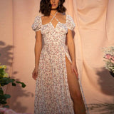 Women Summer Dresses Midi Dress Fashion Puff Sleeve Floral Dress