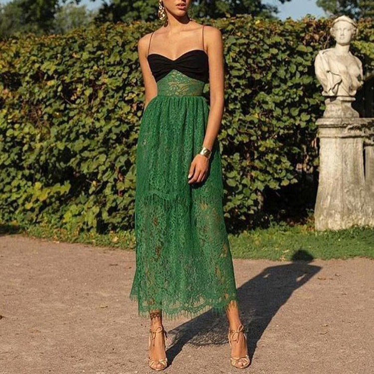 Emily Ratajkowski Dress Lace Green Hollow-out Multi-Layer Dress