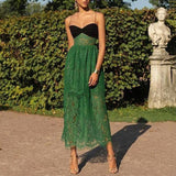 Emily Ratajkowski Dress Lace Green Hollow-out Multi-Layer Dress