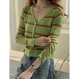 Preppy Aesthetic Outfits Thin Striped Sweater V-neck Long Sleeve