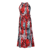 Beth Dutton Bohemian Dress Summer Spring Midi Dresses Vintage Printed Halter Belt Beach Long Skirt