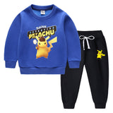Children Pokemon Pikachu Hoodie & Pant Set Fleece Lined Padded Warm Keeping Winter Clothes Sweatershirt Suit