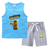 Children Pokemon Pikachu Tshirts & Shorts Summer Vest Middle Pants Sports Casual Thin Two Pieces