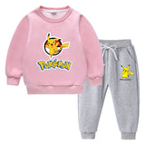 Children Pokemon Pikachu Hoodie & Pant Set Fleece Lined Padded Warm Keeping Winter Clothes Sweatershirt Suit