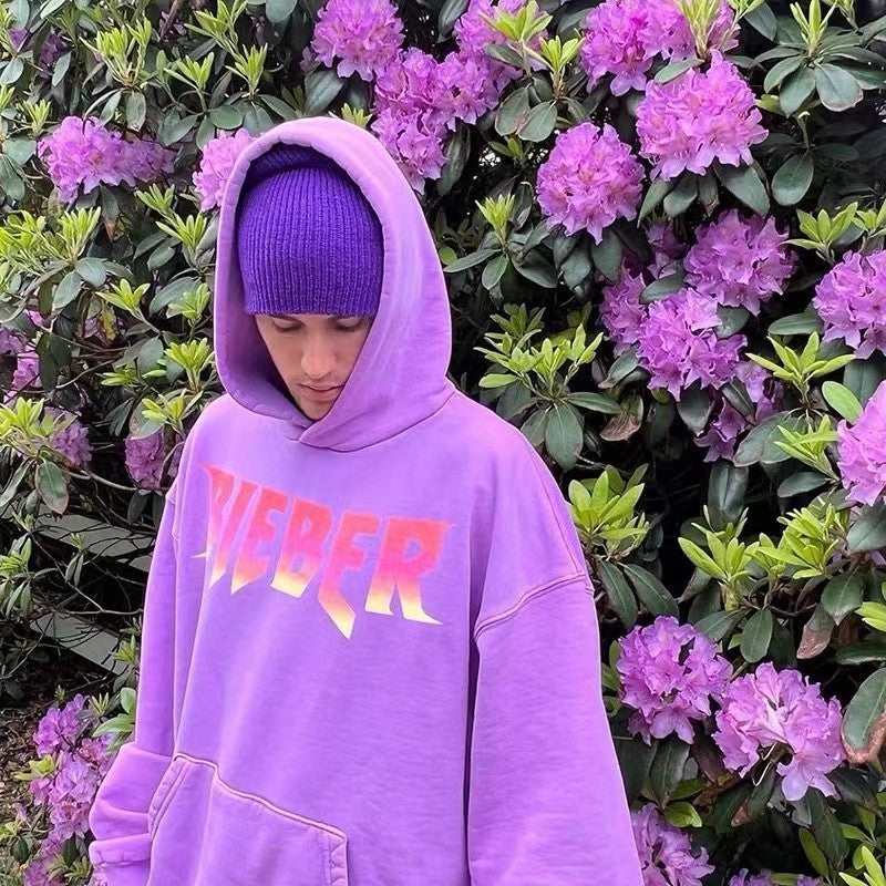 Justin Bieber Justice World Tour Hoodie Purpose Tour Loose Casual Purple Hoodie Sweater