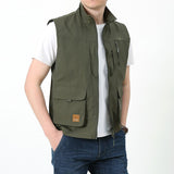 Men Utility Vest Work Zipper Tactical Work Vest Slim Pocket Jacket Spring and Autumn Men's Outdoor Leisure plus Size Vest