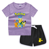 Children Pokemon Pikachu Tshirts & Shorts Leisure Sports Suction Suit Neutral