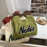 Harvard Sweatshirt Crew Neck Pullover Sweatshirt Female Winter Loose-Fitting Fashion Retro Thickened Warm Coat