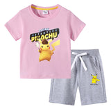 Children Pokemon Pikachu Tshirts & Shorts Cotton Short Sleeve Shorts Two Pieces Neutral