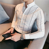 Men Shirts Summer Stripes Pointed Collar Spring and Autumn Slim Shirt