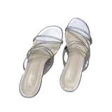 Nude Block Heel Sandals Rhinestone Sandals