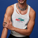 Rave Outfits Mens Vest Slim Fit White with Printed Pattern T-shirt