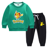 Children Pokemon Pikachu Hoodie & Pant Set Fleece Lined Padded Warm Keeping Winter Clothes Sweatershirt Suit