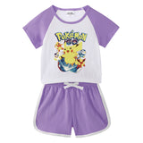 Children Pokemon Pikachu Tshirts & Shorts Short-Sleeved T-shirt Shorts Casual Sports Two-Piece Neutral