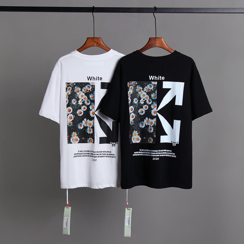 off Ow White T Shitrs Little Daisy Short-Sleeved T-shirt Men's and Women's Floral White