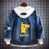 Men and Women Pokemon Pikachu Coat Spring and Autumn Pikachu Anime Denim Hoodie