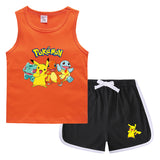 Children Pokemon Pikachu Tshirts & Shorts Casual Sports Vest Sleeveless Undershirt Suit Neutral