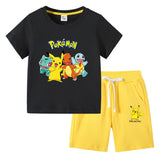 Children Pokemon Pikachu Tshirts & Shorts Cotton Short Sleeve Shorts Two Pieces Neutral