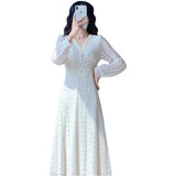 Fairy Dress Early Autumn Sweet Lace Dress Women French Style Cinched Slimming Long Dress
