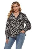 Women Plus Size Tops Leopard-Print Long-Sleeved Shirt