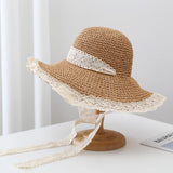 Straw Hat Lace Lace Cutout Foldable Straw Hat