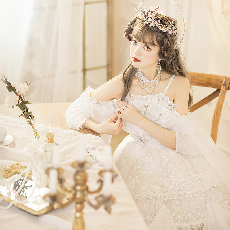 Gothic Lolita Harajuku Style Clothing Light Flower Wedding Lolita Dress Thames God JSK Elegant CLA Tea Party Skirt