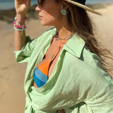 Women Bohemian Dress Spring and Summer Women's Clothing Long Sleeve Lapel Vacation Style Cotton and Linen Dress
