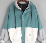 Corduroy Patch Jacket Loose Color Matching Hooded Baseball Uniform Corduroy