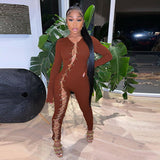Women's Spring Clothing Sexy Cutout Chain Skinny Hip Raise Sports Jumpsuit
